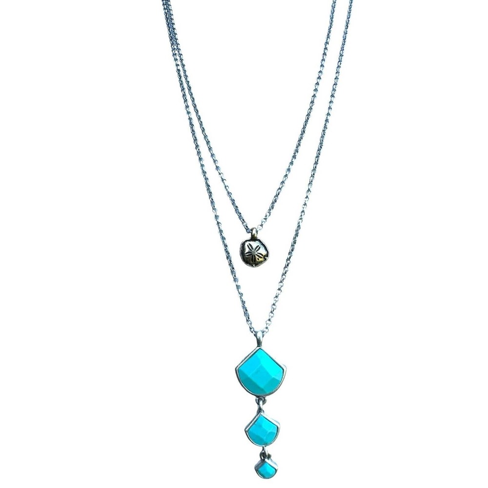 LUCKY BRAND Silver Tone Double Layer Turquoise Pendant Necklace
